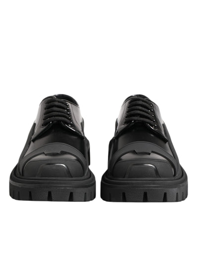 Dolce & Gabbana Black Patent Leather Trekking Derby Shoes
