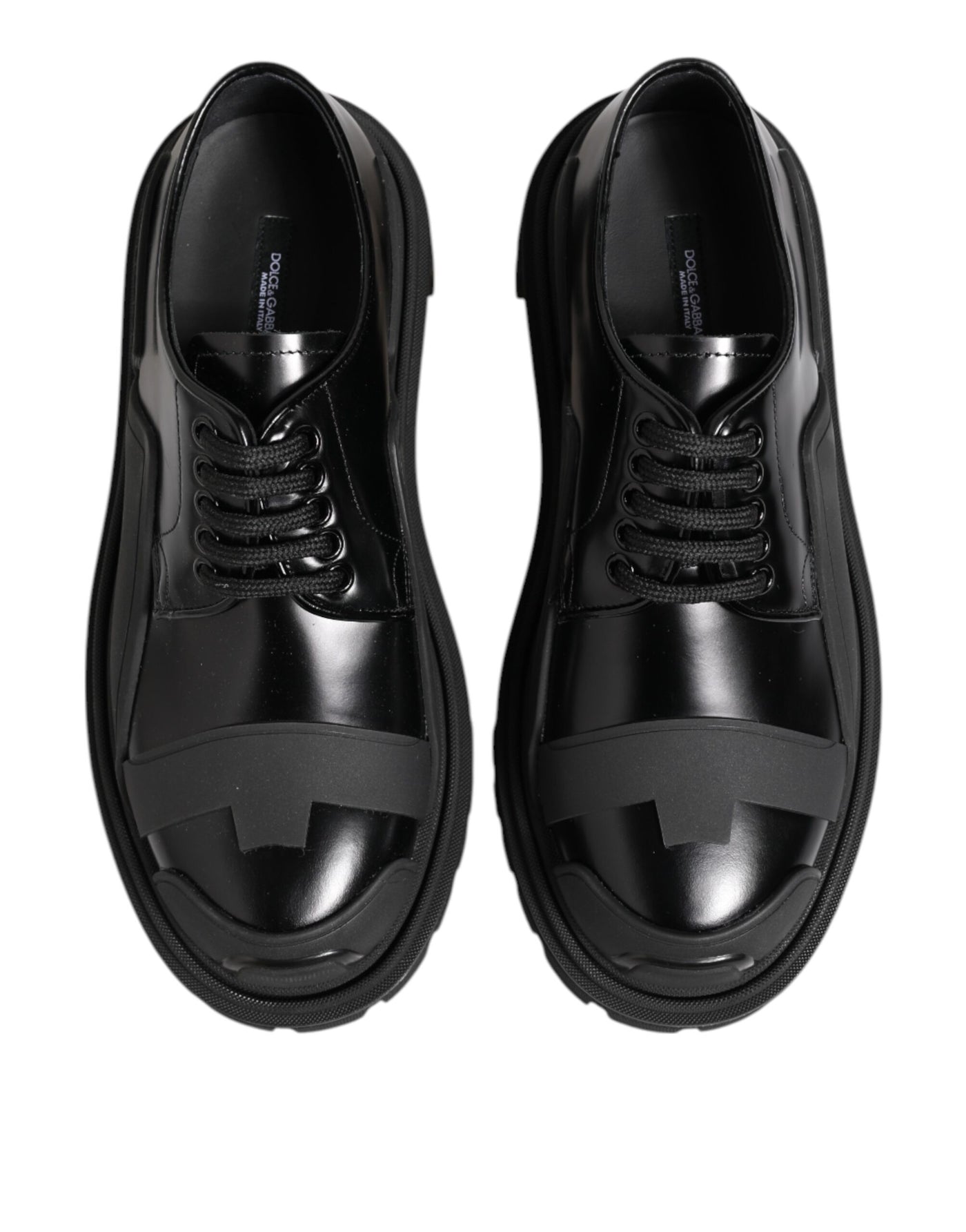Dolce & Gabbana Black Patent Leather Trekking Derby Shoes