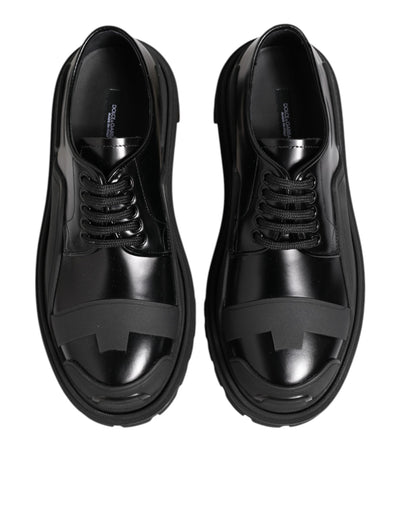 Dolce & Gabbana Black Patent Leather Trekking Derby Shoes