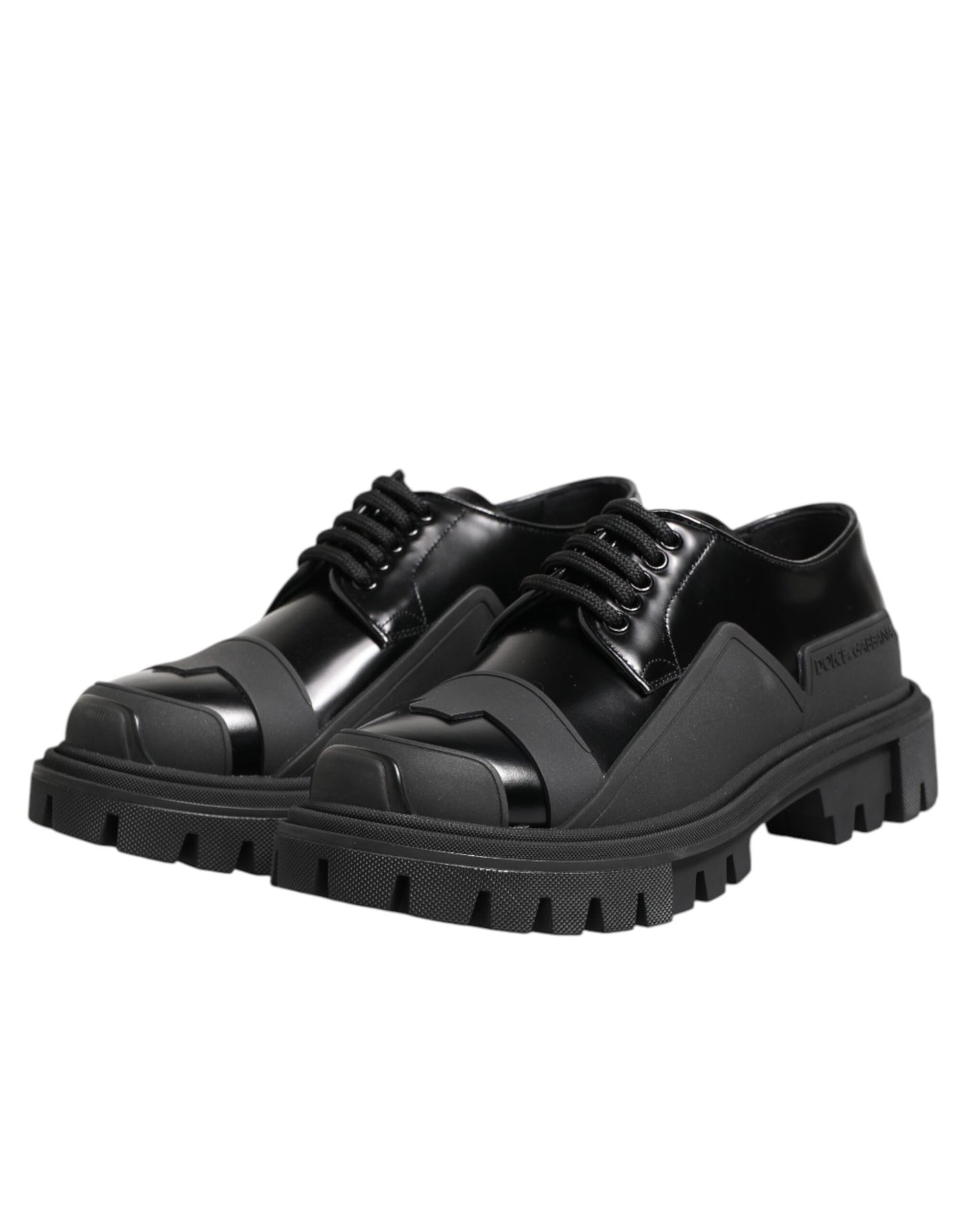 Dolce & Gabbana Black Patent Leather Trekking Derby Shoes