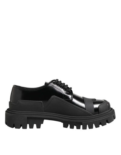 Dolce & Gabbana Black Patent Leather Trekking Derby Shoes