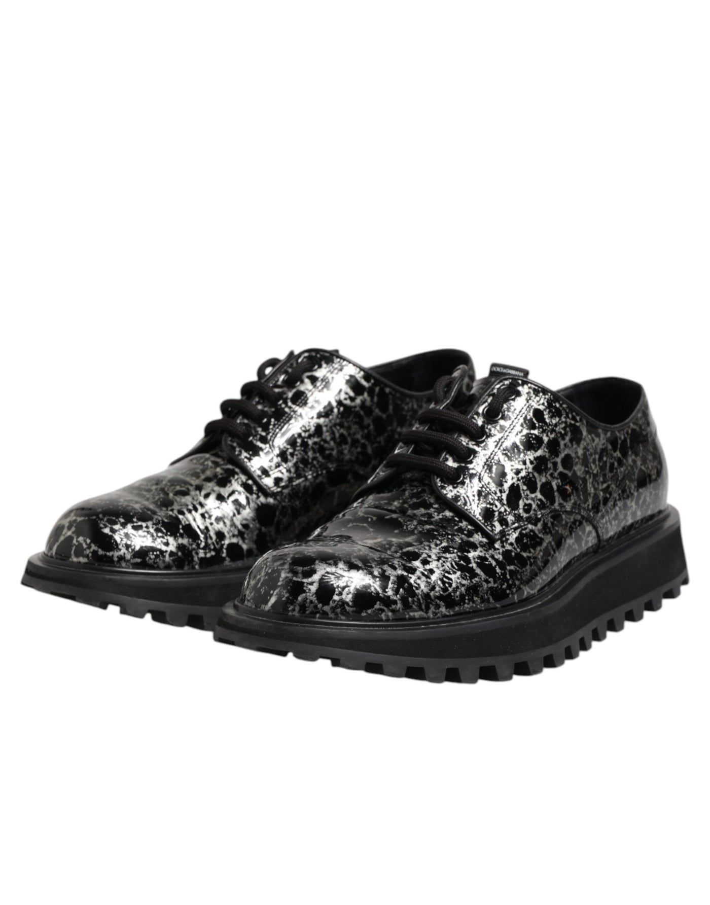 Dolce & Gabbana Black White Calfskin Chunky Derby Shoes