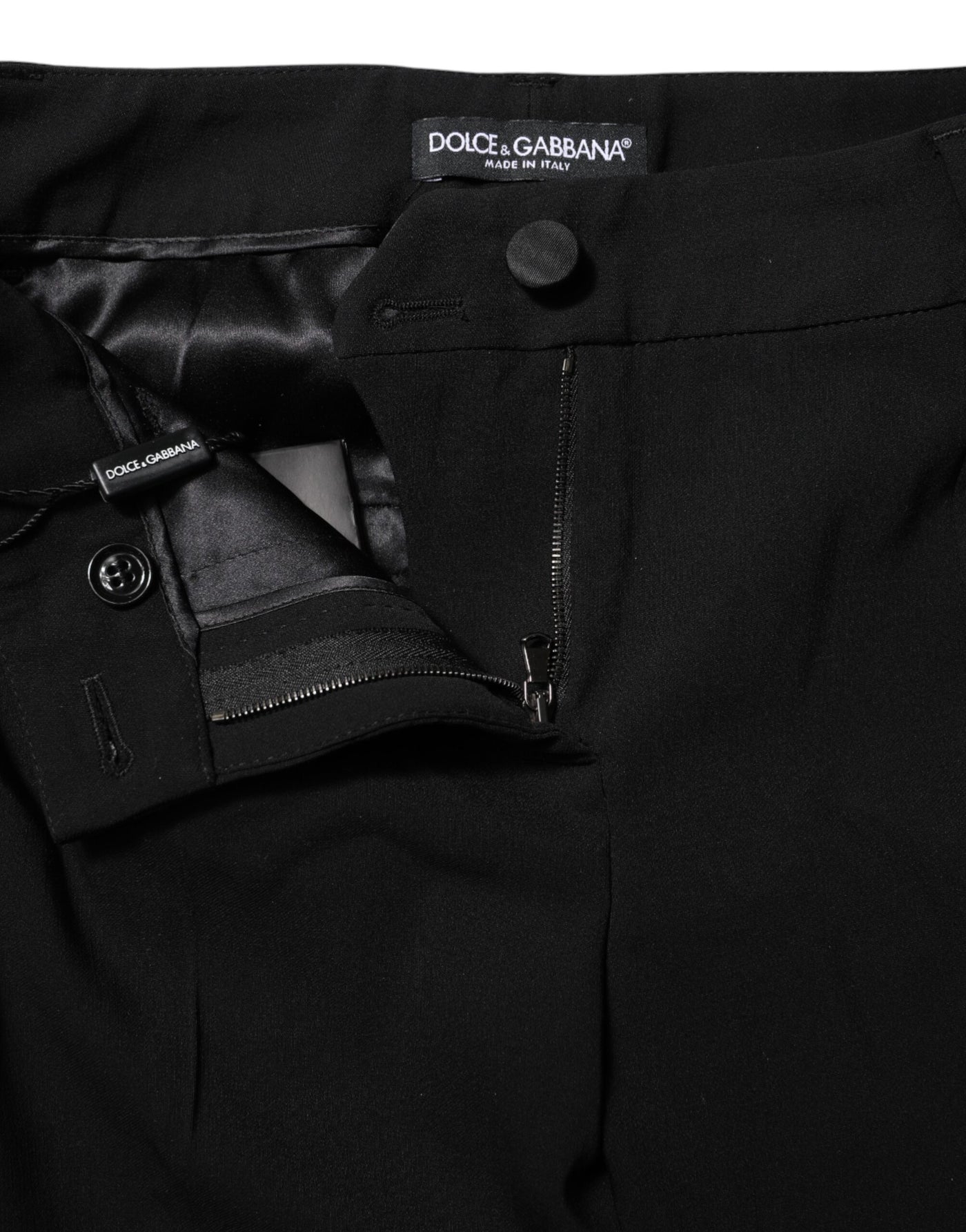 Dolce & Gabbana Black Wool Mid Waisted Tapered Dress Pants