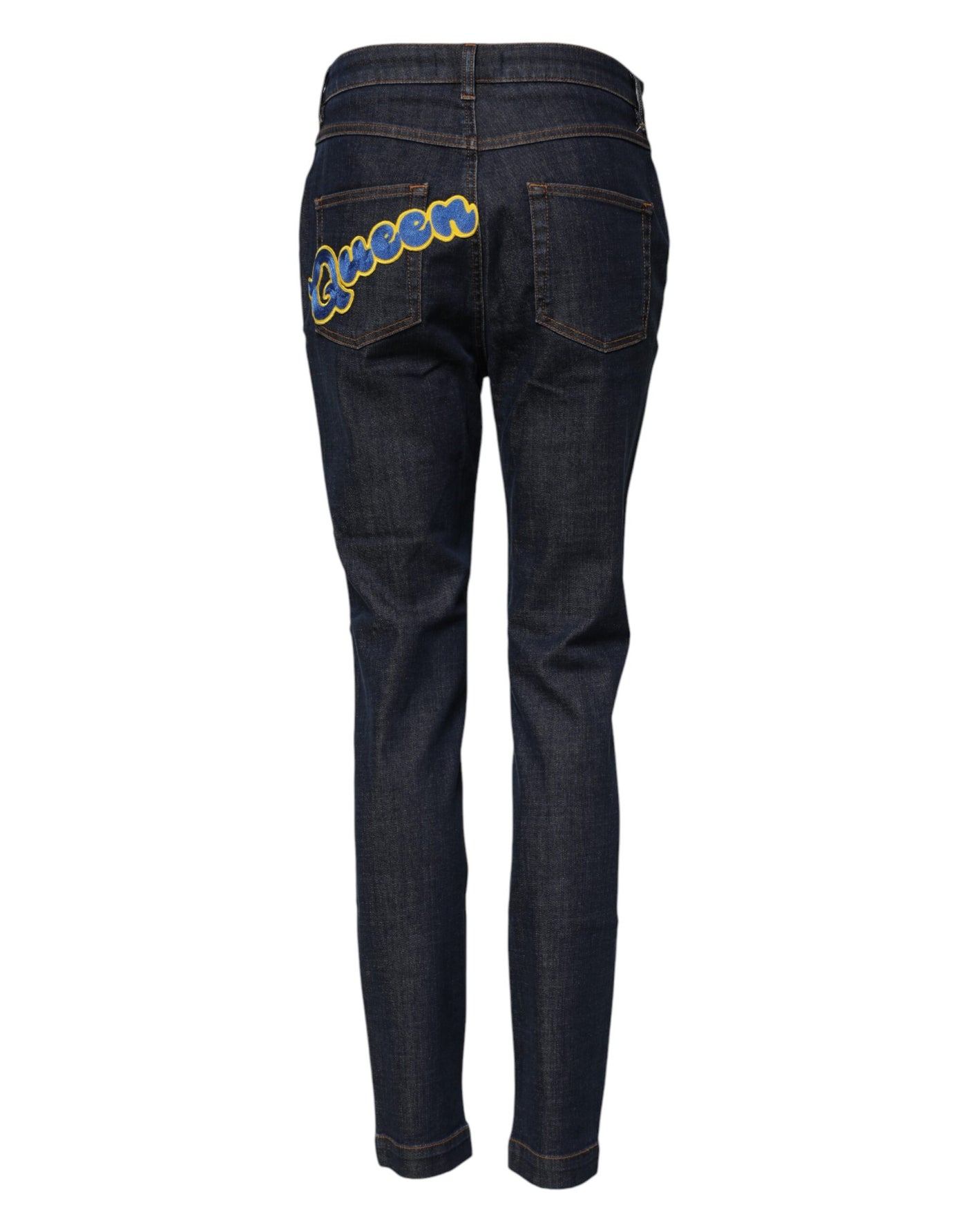 Dolce & Gabbana Blue Queen Patch AUDREY Mid Waist Denim Jeans