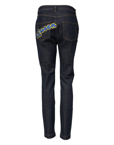Dolce & Gabbana Blue Queen Patch AUDREY Mid Waist Denim Jeans