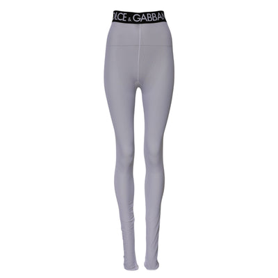 Dolce & Gabbana Gray Nylon DG Logo Mid Waisted Leggings Pants