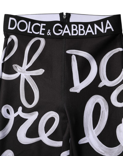 Dolce & Gabbana Black Polyester Logo Print Mid Waisted Pants