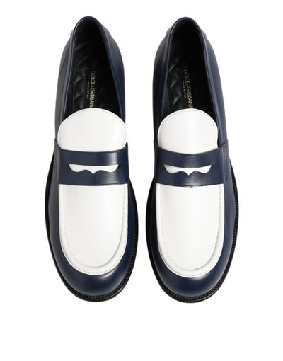 Dolce & Gabbana Black White Leather Slip On Loafers Men Dress Shoes