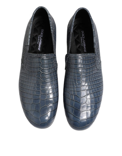 Dolce & Gabbana Blue Exotic Leather Slip On Loafers Men Dress Shoes