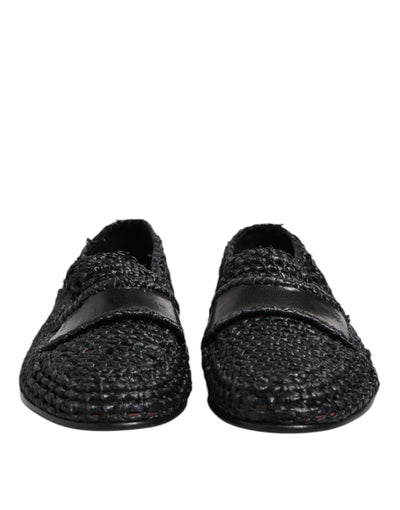 Dolce & Gabbana Black Woven Leather Slip On Loafers Men Shoes