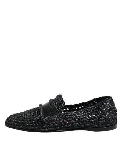Dolce & Gabbana Black Woven Leather Slip On Loafers Men Shoes
