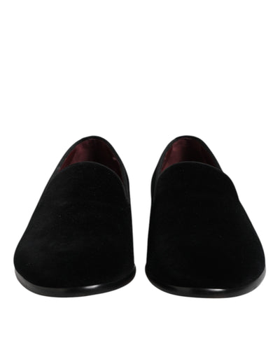 Dolce & Gabbana Black Velvet Slip On Loafers Formal Shoes