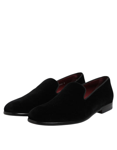 Dolce & Gabbana Black Velvet Slip On Loafers Formal Shoes