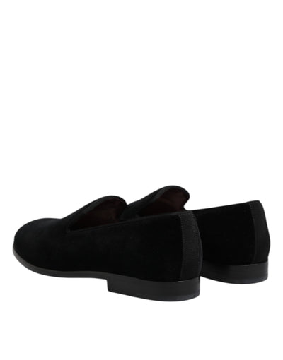 Dolce & Gabbana Black Velvet Slip On Loafers Formal Shoes