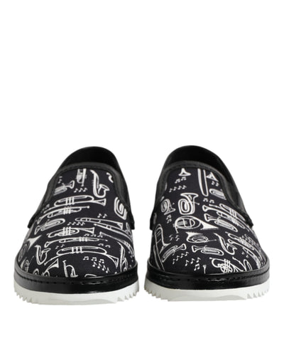 Dolce & Gabbana Black Slip On Printed Men Loafers Shoes