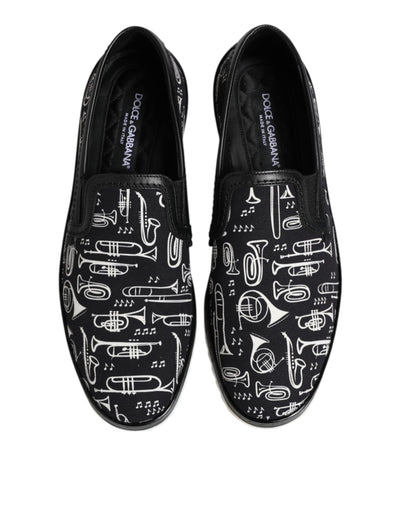 Dolce & Gabbana Black Slip On Printed Men Loafers Shoes