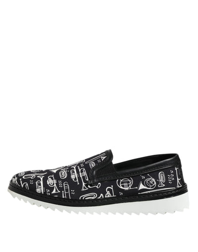 Dolce & Gabbana Black Slip On Printed Men Loafers Shoes