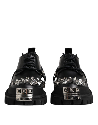 Dolce & Gabbana Black Leather Embellished Trekking Derby Shoes