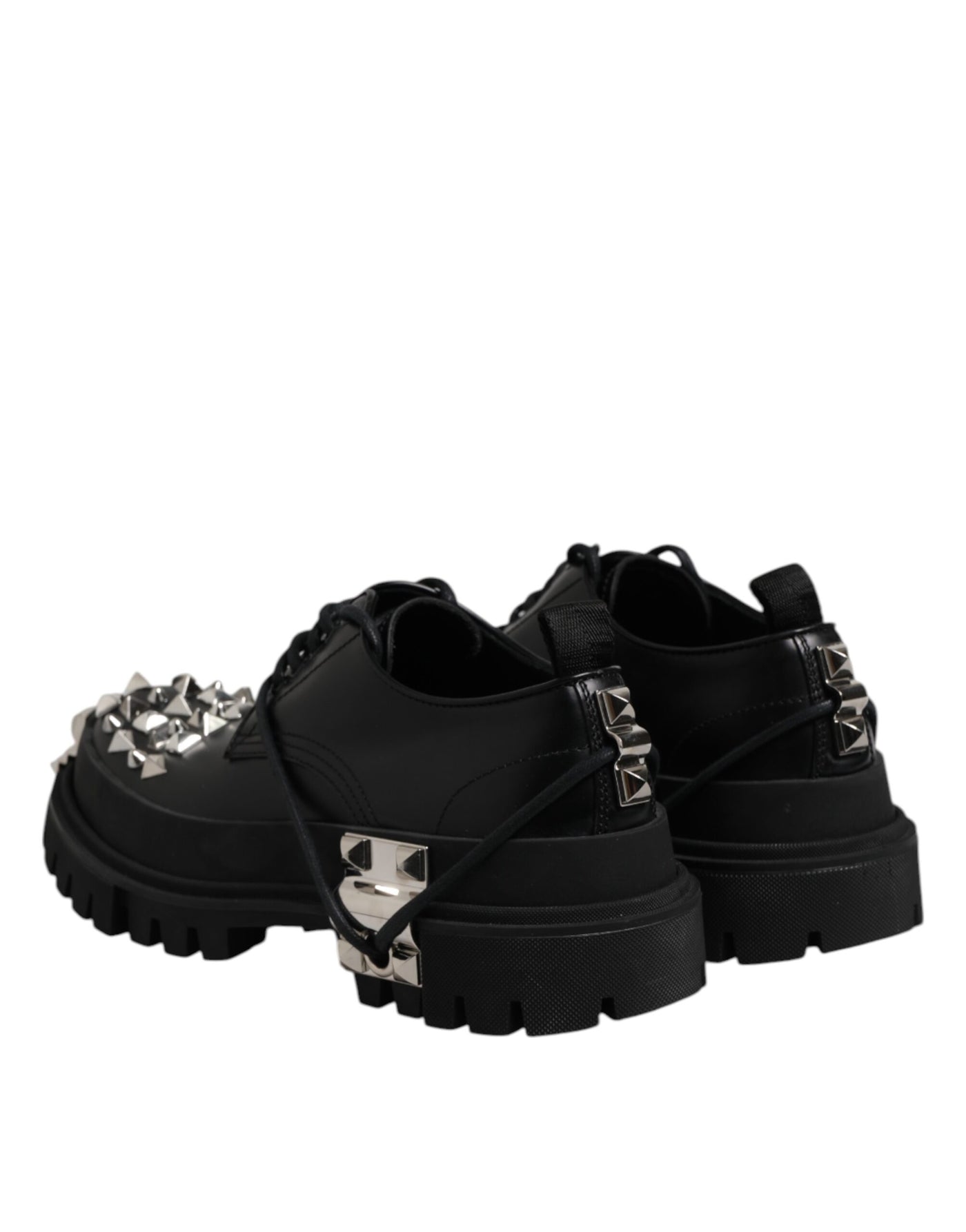 Dolce & Gabbana Black Leather Embellished Trekking Derby Shoes