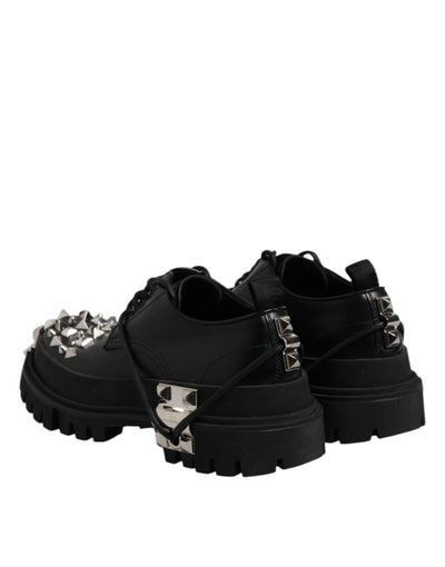 Dolce & Gabbana Black Leather Embellished Trekking Derby Shoes