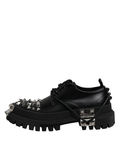 Dolce & Gabbana Black Leather Embellished Trekking Derby Shoes