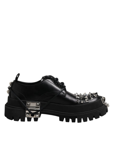 Dolce & Gabbana Black Leather Embellished Trekking Derby Shoes