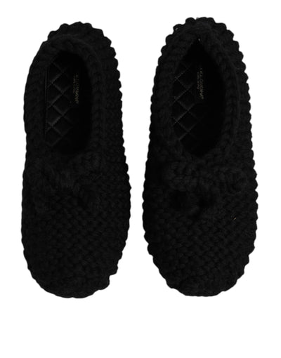 Dolce & Gabbana Black Wool Slip On Flats Ballerina Shoes