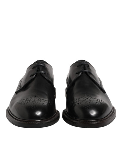 Dolce & Gabbana Black Leather Derby Wingtip Formal Shoes