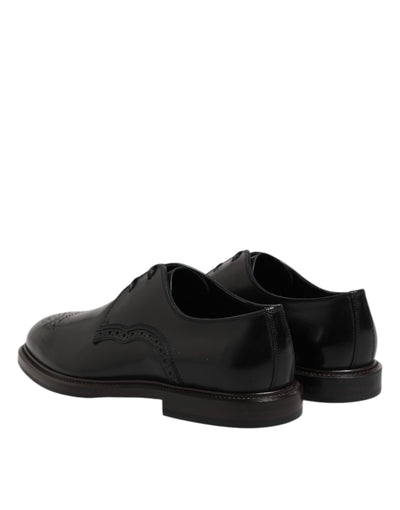 Dolce & Gabbana Black Leather Derby Wingtip Formal Shoes