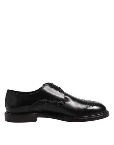 Dolce & Gabbana Black Leather Derby Wingtip Formal Shoes
