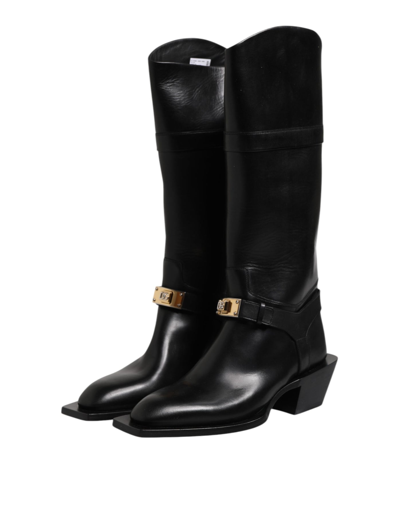 Dolce & Gabbana Black Leather High Boots Flats Shoes