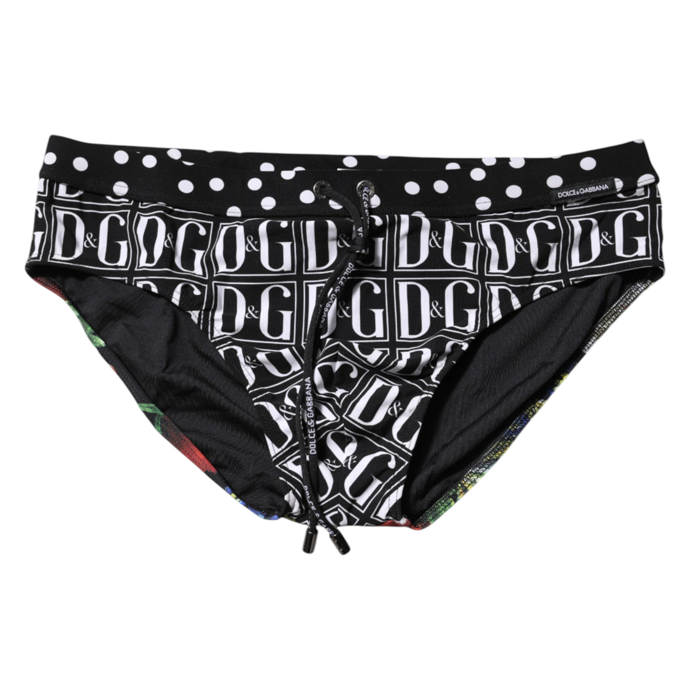 Dolce & Gabbana Black Floral Logo Beachwear Men Brief Swimwear