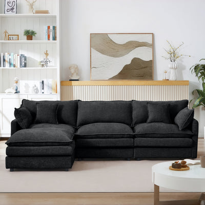 Modular Sectional Sofa, 105 Inch L Shaped Couch Set, Comfy Cloud Couches with Movable Ottoman, Black Chenille
