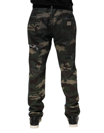 Dolce & Gabbana Blue Cotton Camouflage Denim Jeans