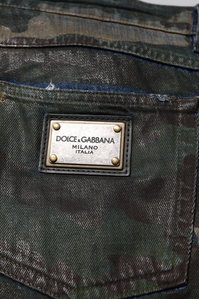 Dolce & Gabbana Blue Cotton Camouflage Denim Jeans