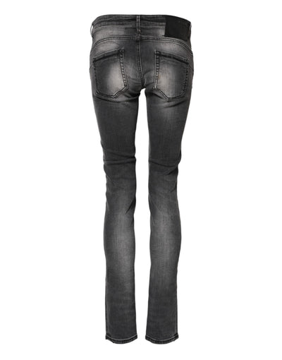 Acht Dark Gray Cotton Slim Fit Denim Low Waist Denim Jeans