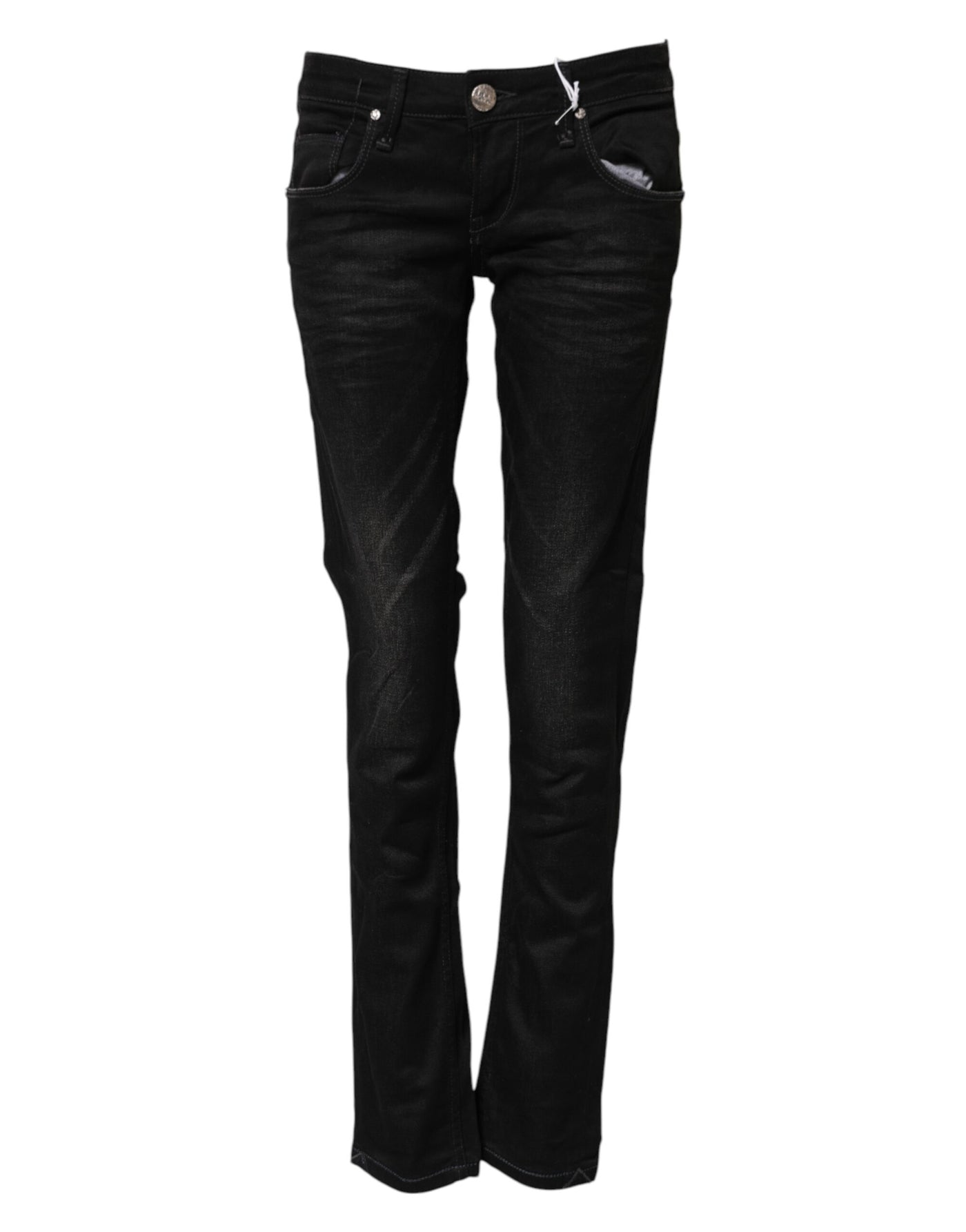 Acht Black Cotton Slim Fit Denim Low Waist Denim Jeans