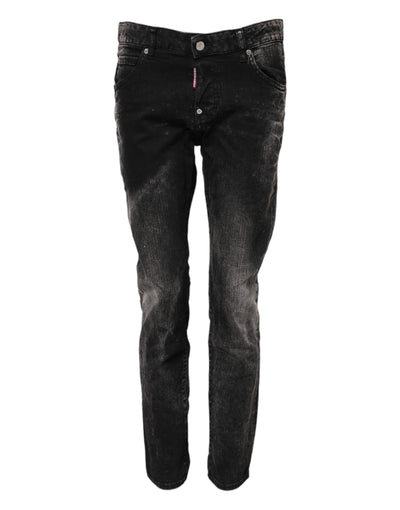Dsquared² Black Washed Mid Waist Tapered Denim Jeans