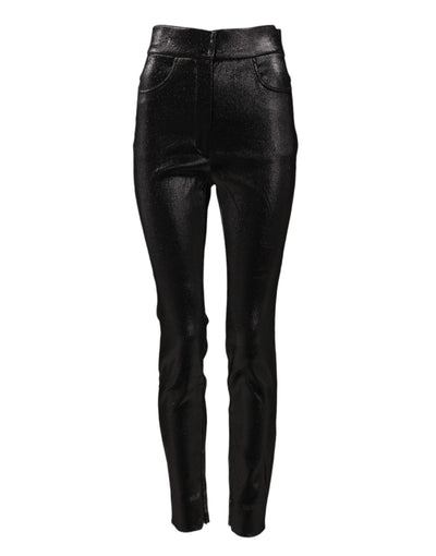 Dolce & Gabbana Black Cotton Stretch Silver Lurex Thread Pants