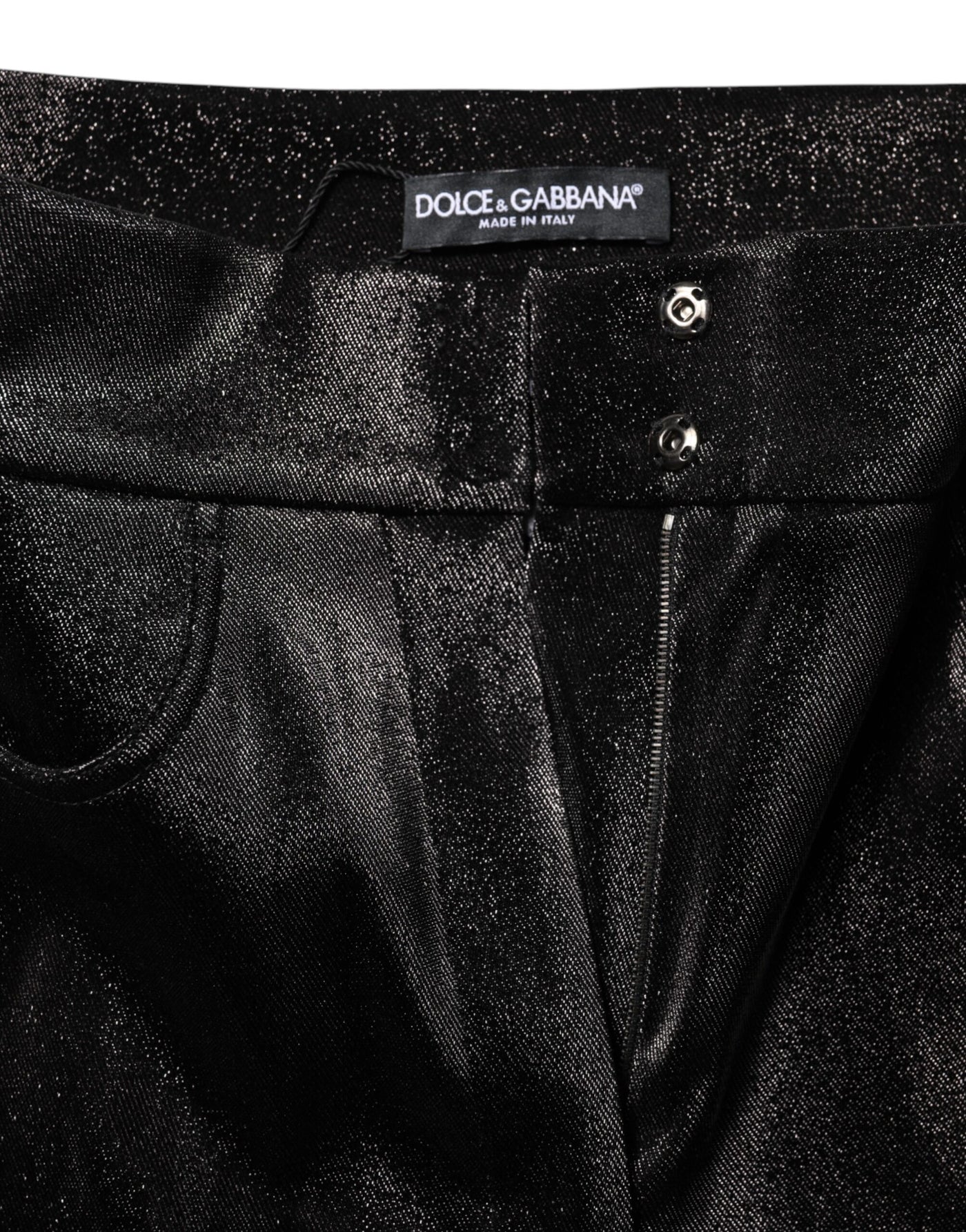 Dolce & Gabbana Black Cotton Stretch Silver Lurex Thread Pants