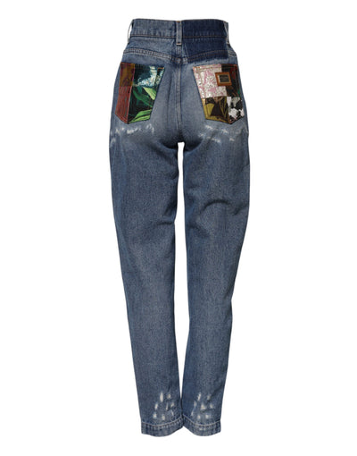 Dolce & Gabbana Blue Cotton Tattered High Waist Denim Jeans