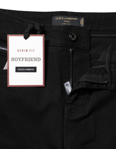 Dolce & Gabbana Black Boyfriend Cotton Mid Waist Denim Jeans