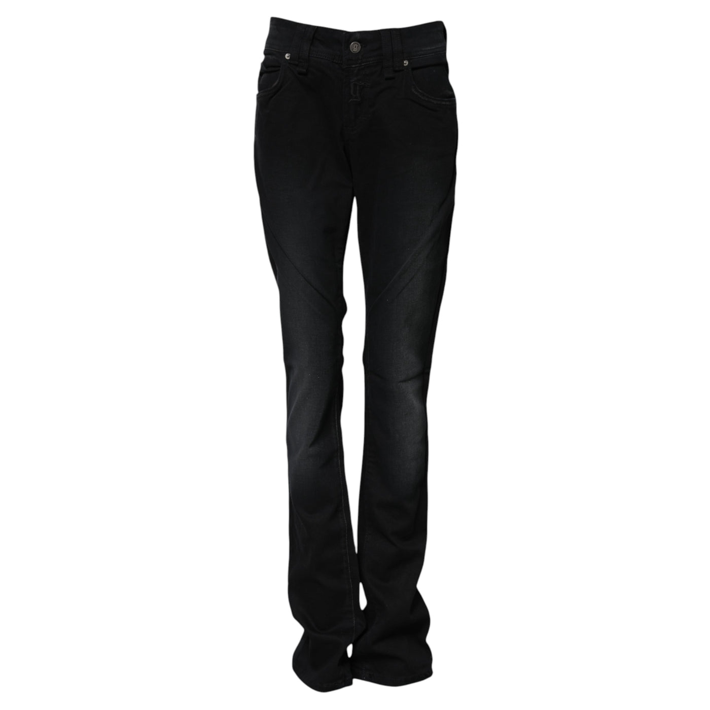 John Galliano Black Cotton Mid Waist Tapered Denim Jeans