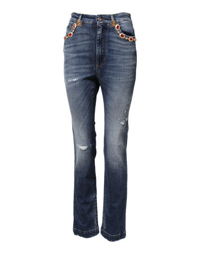 Dolce & Gabbana Blue Rhinestone Embellished Denim Jeans