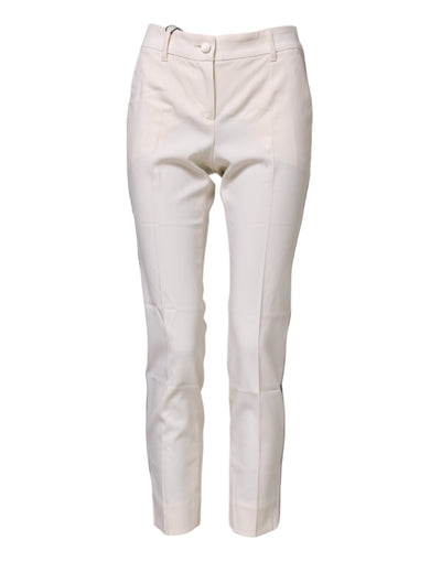 Dolce & Gabbana White Wool Tapered High Waist Pants