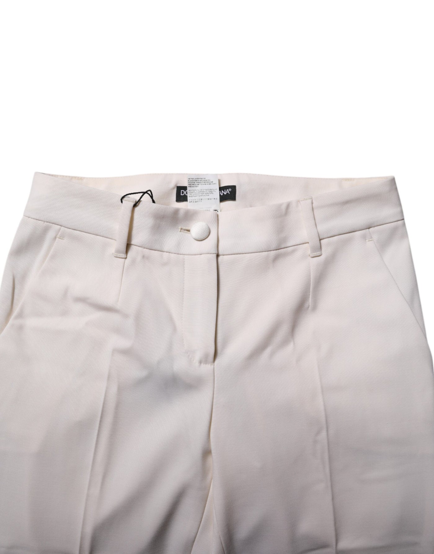 Dolce & Gabbana White Wool Tapered High Waist Pants