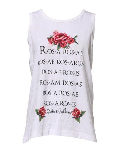 Dolce & Gabbana White Cotton Printed Sleeveless Round Neck Top
