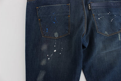 Costume National Blue Wash Paint Slim Fit Pants Jeans