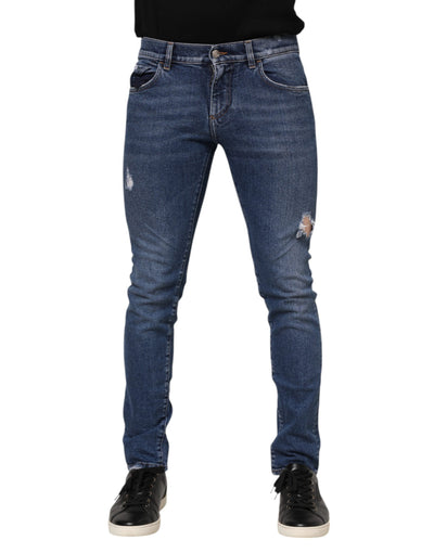 Dolce & Gabbana Blue Washed Skinny Cotton Tattered Denim Jeans