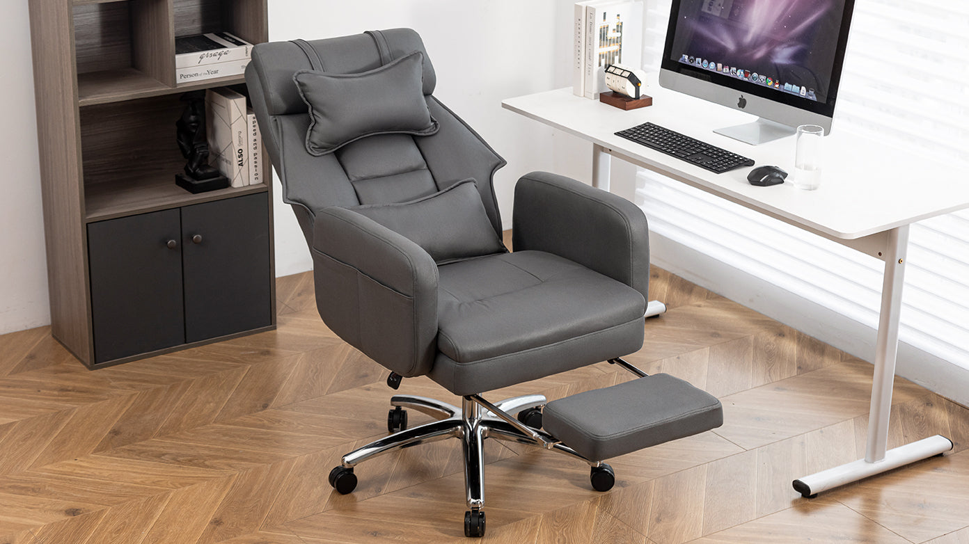 Swivel Ergonomic Office Chair, Technology Leather  High Back Office Chair with Lumbar Support Headrest, Sedentary Comfortable Boss Chair, 155° Reclining Computer Chair (Color : DARK GREY)